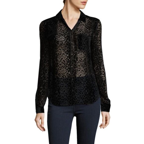 NWOT PAIGE Velvet Burnout Style Button Front Silk Blouse - Picture 2 of 7